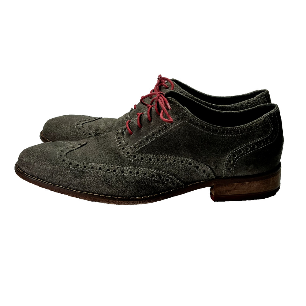 Cole Haan Dress Shoes Mens 11M Wingtip Colton Lace Oxfords Gray Distressed Suede